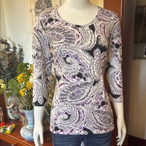 NWT Style&Co size small Paisley Print Women's Top - Black, White, and Purple